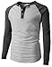 H2H Mens Basic Casual Slim Fit Raglan Baseball Long Sleeve Henley T-Shirts Charcoal US L/Asia XL (CMTTL077)