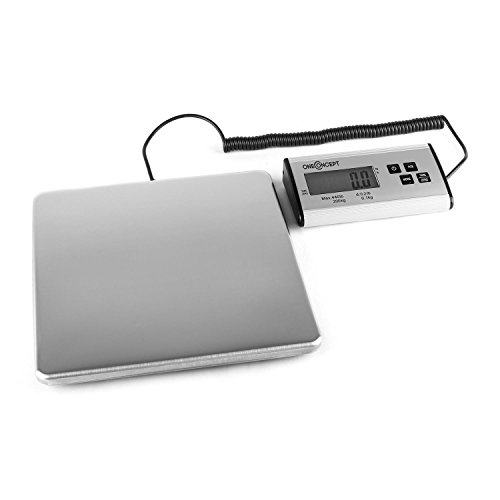 Oneconcept Marketeer - Balance Postale Numérique Pèse-Colis Pèse-Lettres Courrier Paquets (Écran Séparé, Charge Max 200Kg, Surface De 27X27Cm, Fonction Tare)