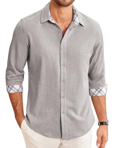 COOFANDY Men's Long Sleeve Shirt Regular Fit Casual Summer Plaid Shirt for Men