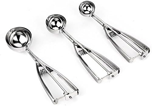 Hearts Shop Ice Cream Scoop - 3 Piece Stainless Steel with Trigger Cookie - Melon Scoop Spoon Set Small - Medium - Large