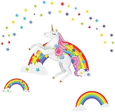 Bamsod Unicorn Wall Stickers Rainbow Kids Wall Decal Art Girls Bedroom Nursery Home Decor 11inch x 13.7inch