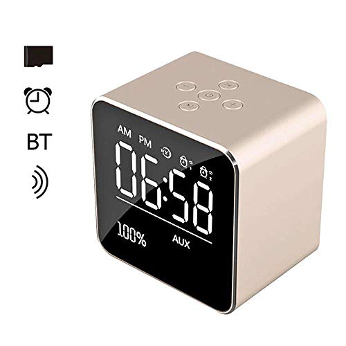 Sammid Wireless Speaker, Bluetooth Portable Speaker with LCD Display Alarm Snooze Function Mirror Clock Loud Speaker Music Player Support 3.5mm Audio or TF/Micro SD Card or Bluetooth Playing - Gold - Thumbnail 2