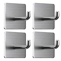 Jekoo Strong Adhesive Hooks, Heavy Duty Wall Hooks Towel Hooks for Hanging Waterproof Stick on Bathroom Kitchen Home Office 304 Stainless Steel - 4 Packs