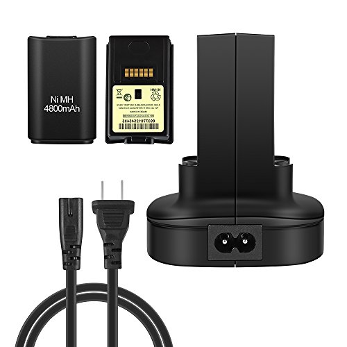 Battery Charger For Xbox 360 Wireless Controller, Wetoph GD04 Dual Dock Charger For Gamepad With Replacement Batteries Pack(2x 4801 mAh)/High Speed Charging Cable（Black） - Thumbnail 7