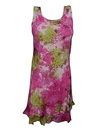 Mogul Womens Summer Dress Pink Tie-Dye Embroidered Sleeveless Tunic Sundress