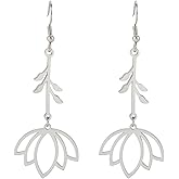 TEAMER Stainless Steel Lotus Flower Dangle Earrings Bohemian Drop Earring Unique Geometric Jewelry for Women