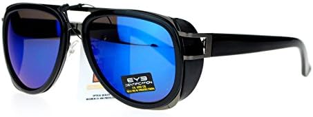 Mens Retro Steam Punk Side Visor Wind Breaker Aviator Sunglasses Black Blue