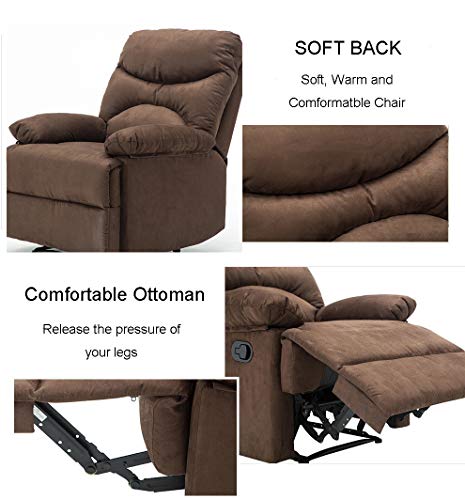 Windaze Recliner Chair, Massage Heat Lounge Sofa Chair Microfiber Ergonomic for Living Room Brown … - Thumbnail 3