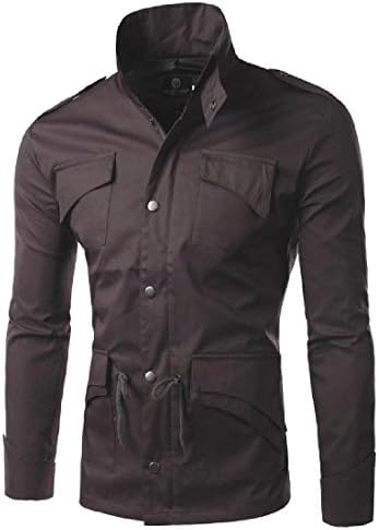 xiaokong Mens Multi-Pockets Pure Color Performance Safari Jacket Top Grey XL