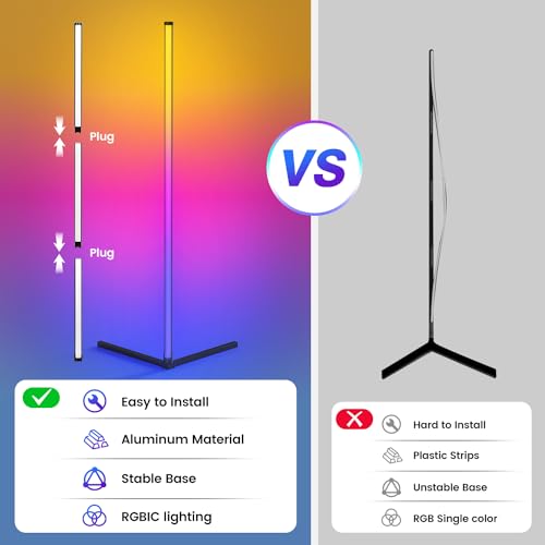 riyo Led Floor Lamp, RGB Corner Floor Lamp with APP and Remote Control, 16 Million Colors & 68+ Scene Color Changing Ambience Light with Music Sync for Living Room, Bedroom, Gaming Room Decor