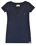 Hollister Women V-neck Front Pocket T-shirt (XS, Navy)