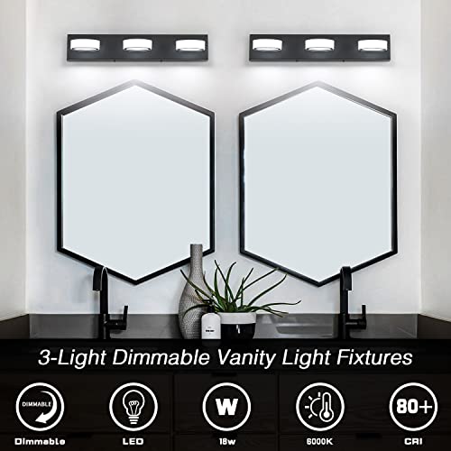 DESOOP Bathroom Lights Over Mirror 3-Light Dimmable LED Vanity Lights for Bathroom Matte Black Lighting Fixtures with Rotable Oval Lampshade 23.6'' Inch 18W 6000K Cool White