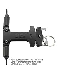 Herramienta de mantenimiento CRKT para cuchillos: afilador de carburo de tungsteno, afilador de cerámica, borde de exoneración, puntas Torx, abridor de botellas, destornillador plano, accesorio para llavero, 9704