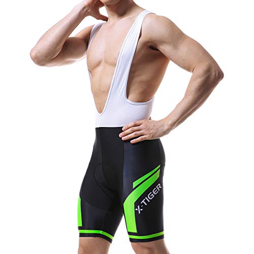 X-TIGER Men's Cycling Bike Bib Shorts/Pants,5D Pro Gel Padded Compression Bike Tights Breathable Bicycle Pants (Green, Asia L=US M) - Thumbnail 2