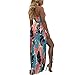 Women's Bodycon Floral Romper Dress - V Neck Lace Up Overlay Jumpsuit Maxi