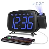 ELEHOT Projection Alarm Clock Digital Alarm LED Display Portable for Charging Large Digital Light with FM Radio Alarm & Snooze