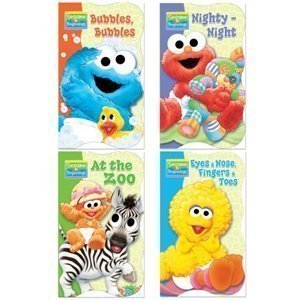 Sesame Street Beginnings Shaped Board Books (Set of 4) -Nighty Night, Bubbles Bubbles, At the Zoo, and Eyes Nose Fingers Toes - Sesame Street Learning Book Set
