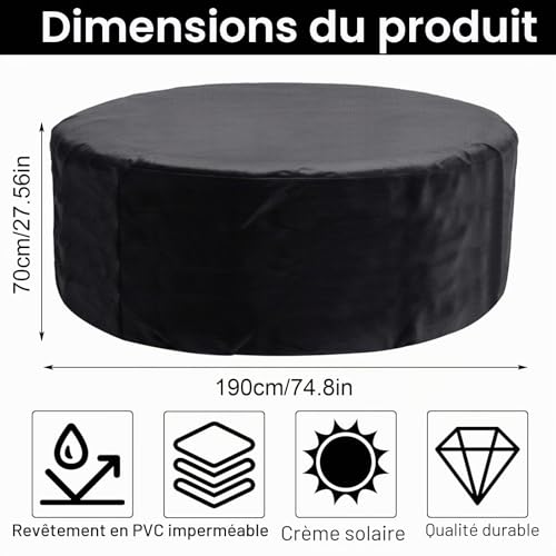 Round Hot Tub Blanket 190 x 70 CM-420D UV Resistant and Waterproof Full Coverage for Outdoor Hot Tub 4 Seater (Portable)