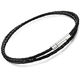 FIBO STEEL 4mm Stainless Steel Braided Leather Necklace for Men Women Rope Chain, 22 inches
