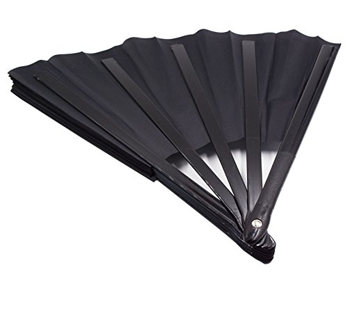 HONSHEN Folding Fan Chinese Hand Fan Performance Fan Nylon-Cloth Fan 13 inch (Black) - Thumbnail 3