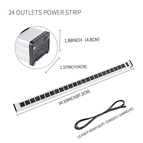 Surge Protector Power Strip 24-outlet ETL Certified Long Heavy Duty Metal Power Strip with 15-Foot Long Extension Power Cord - Thumbnail 2