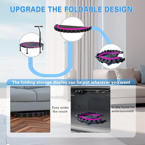 DMG TECH Trampoline, T Shape Adjustable Foam Handle Trampoline, Stable and Quiet Exercise Rebounder, Indoor Rebounder Exercise Trampoline Body Exercise and Fitness, for Adults and Kids