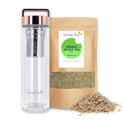 LORAN - Detox Set, Anjali Polpola Kräutertee, lose 100g, Teeflasche mit Sieb to go Teamaker 500 ml, Doppelwandig…