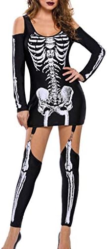 Goddesslili Women Halloween Costumes Adults, Scary Full Skeleton Print Zipper Bodysuit for Ladies Girls Party Wear, 2019 Fashion Design, Plus Size Available (S)