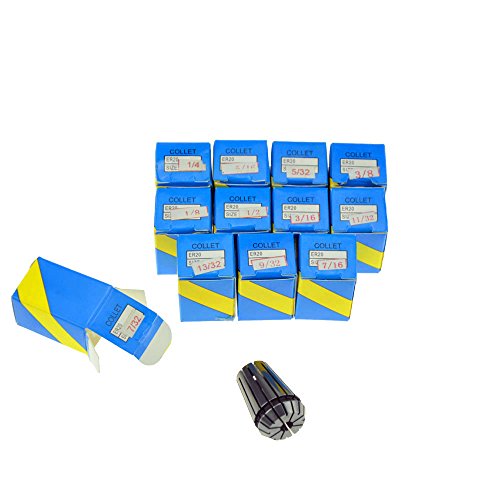 CycleMore Super Precision 12 PCS 1/8"-1/2" ER20 ER-20 Collets Set With 1/8",5/32",3/16",7/32",1/4",9/32",5/16",11/32",3/8",13/32",7/16",1/2"