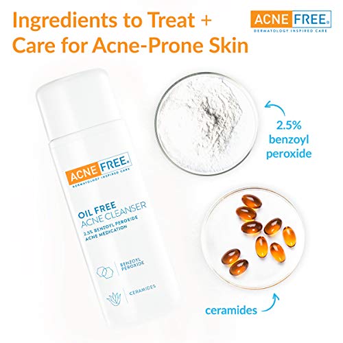 Acne Free Facial Cleansing Brush and Oil-Free Acne Cleanser Acne Treatment Kit with Benzoyl Peroxide 2.5% and Glycolic Acid (1 Brush, 1 Cleanser)