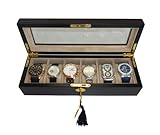 Elegant 6 Piece Ebony Wood Watch Box Display Case and Storage Organizer Box
