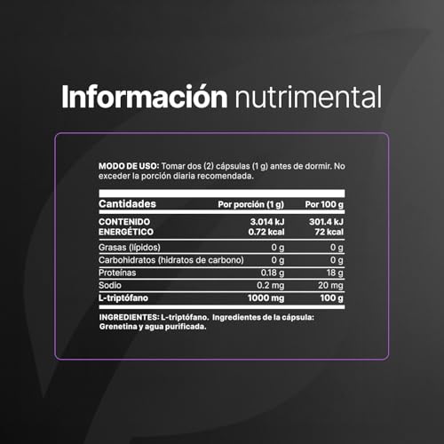 B Life Triptófano Puro | 200 Cápsulas de 500 mg | Aminoácido esencial precursor de serotonina | Pure Tryptophan.