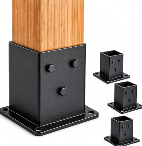ORIGLE 4×4 Post Base 4Pack, Inner Size 3.6"x3.6" Post Brackets, Heavy Duty Powder-Coated Post Anchor Matte Black Wood Post Brackets for Pavilion Deck Railing