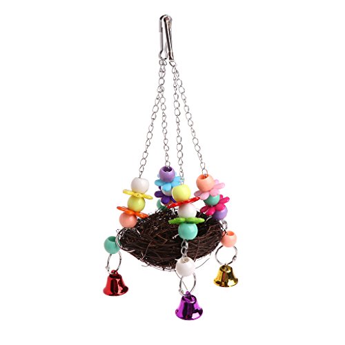 Bird Swing ,NNDA CO 1 Pc Natural Rattan Nest Bird Swing Toy with Bells Cage Perch Stand For Parrot Budgie Parakeet Cockatiel ,Rattan+Acrylic