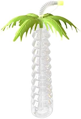 Birdfly Party Tree Palm Cups with Flexible Straw Beach Vibes Large Capacity Sodas Coffee Milk Juice Drinks Reusable Plastic Cups (Clear)