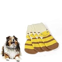 Meioro Dog Socks Anti-Slip Pet Cat Socks Traction Control Cotton Breathable Dog Paw Protectors for Indoor Wear, Small Medium Large Dogs, Set of 4 (3XL, Yellow)