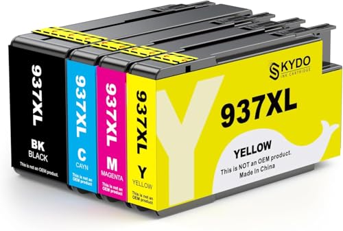 Cartouche 937XL pour HP 937 Cartouche Encre HP 937 XL 937e Compatible für HP Officejet Pro 9110b 9120b 9130b 9720 9730 9120e 9730e 9132e 9125e 9122e 9117b Drucker (Noir Cyan Magenta Jaune)