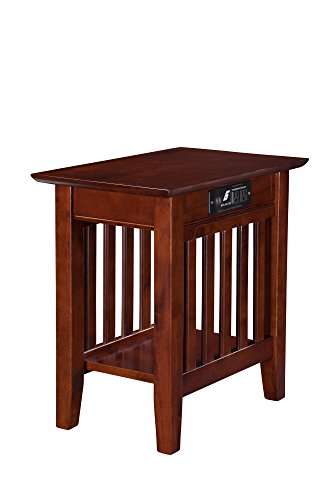 Atlantic Furniture Ah13214 Mission Chair Side Table With Charging Station Walnut
