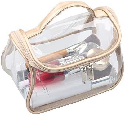 Heavy Duty Clear Cosmetic Bag Waterproof Transparent Travel Makeup Toiletry Organizer Bag (Gold) 3 Heavy Duty Clear Cosmetic Bag Waterproof Transparent Travel Makeup Toiletry Organizer Bag (Gold)