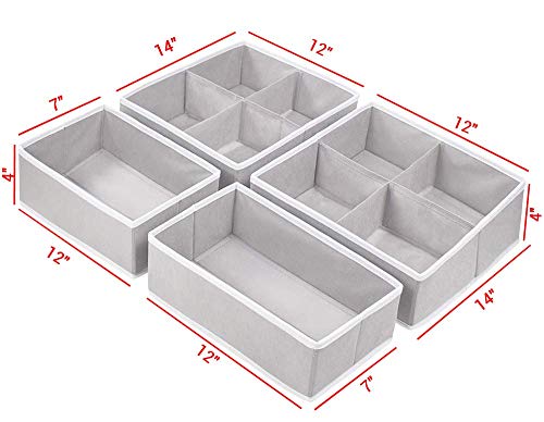 homyfort Dresser Drawer Organizer Clothes, Drawer Dividers, Foldable Closet Bra, Underwear, Sock, Organizer Storage Box Cubes for Women Baby, Set of 4 (Grey 10 Section) - Thumbnail 3