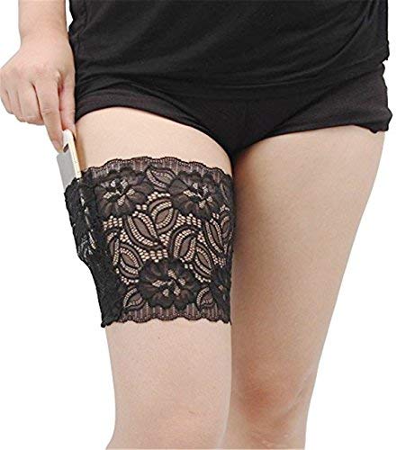 VIEEL Womens Lace Non-slip Concealed Thigh Holster Thigh Garter With Purse Phone Security Pockets (Black, S)