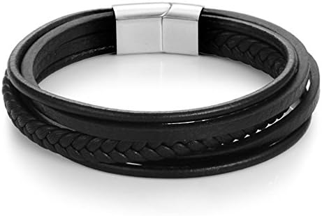Leather Bracelet Unisex Stainless Steel Bracelets Braided Rope Chain 1 22cm