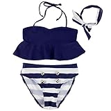 Jastore 3pcs Baby Girls Bikini Suit Navy Striped Swimsuit Swimwear Bathing Clothes (3-4 Years)