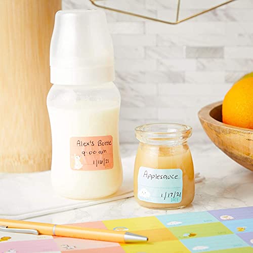 Removable Baby Bottle Labels for Daycare, 25 Sheets (10 Colors, 500