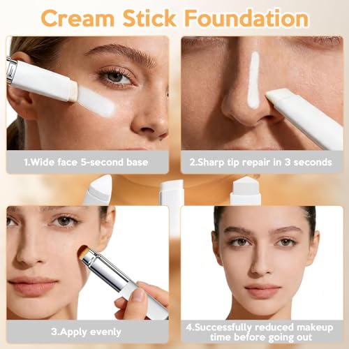 Blanc Cover Cream Stick V - Color Changing Foundation Stick with Volufiline - Hydrating Concealer Base Makeup, Dual-Ended with Built-in Brush, Portable for Daily Use (Natural)