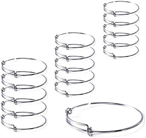 HIMAY Yumei Jewelry Rhodium Plated Adjustable Wire Blank Bangle Bracelet for Womens DIY Jewelry Making,2.6 Inch