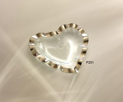 Annieglass Ruffle Heart Shaped Glass Bowl - Platinum Trim
