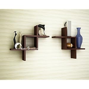 Home Sparkle Wooden Zig Zag Wall Shelf (Set of 2, Brown)