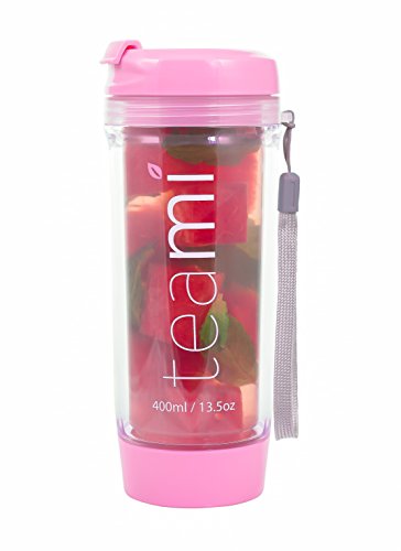 TEA TUMBLER Infuser Water Bottle by Teami - Baby Pink, 13 Ounce - BPA FREE - Double Walled Mug, Hot or Cold - Our Best Infusion Bottles for Infused Fruit, Smoothies, Tea, even Coffee