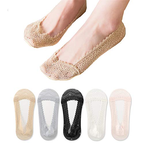 Womens Pack Thin Lace Invisible No Show Socks With Mesh Non Slip